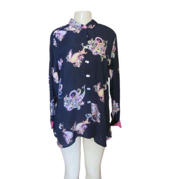 New w Tags, Multiples Navy & Paisley Button-up Tunic Size Large - Picture 1 of 8